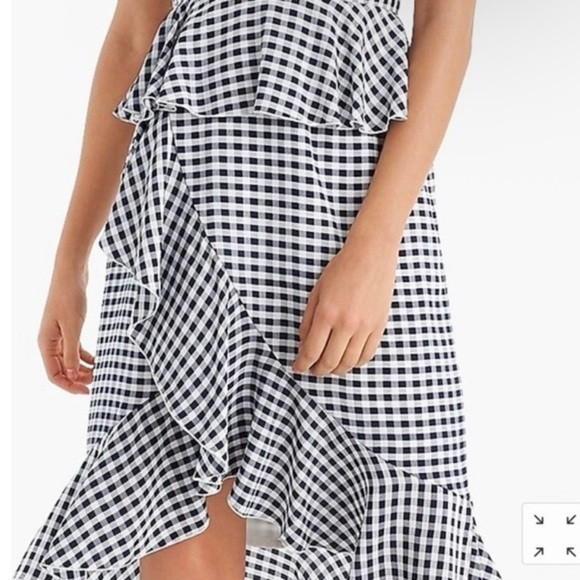 J. Crew Silk Gingham Spaghetti Strap Ruffle Tiered Midi‎ Dress Blue White Size 4 - Picture 3 of 11